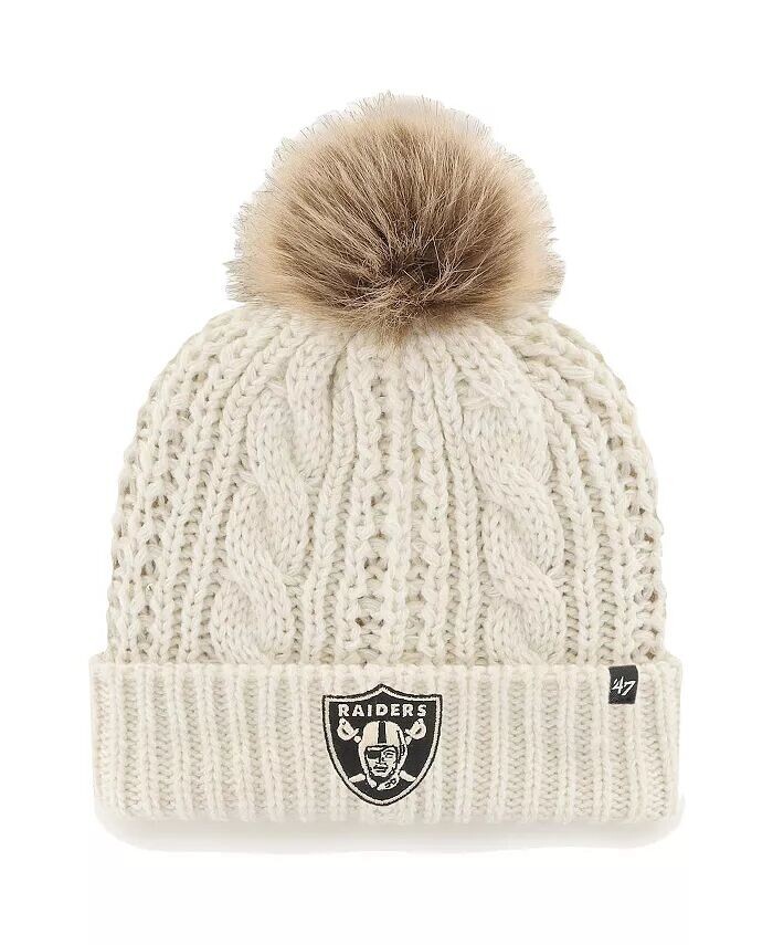 

Женская вязаная шапка '47 Cream Las Vegas Raiders Team Meeko с манжетами и помпоном '47 Brand