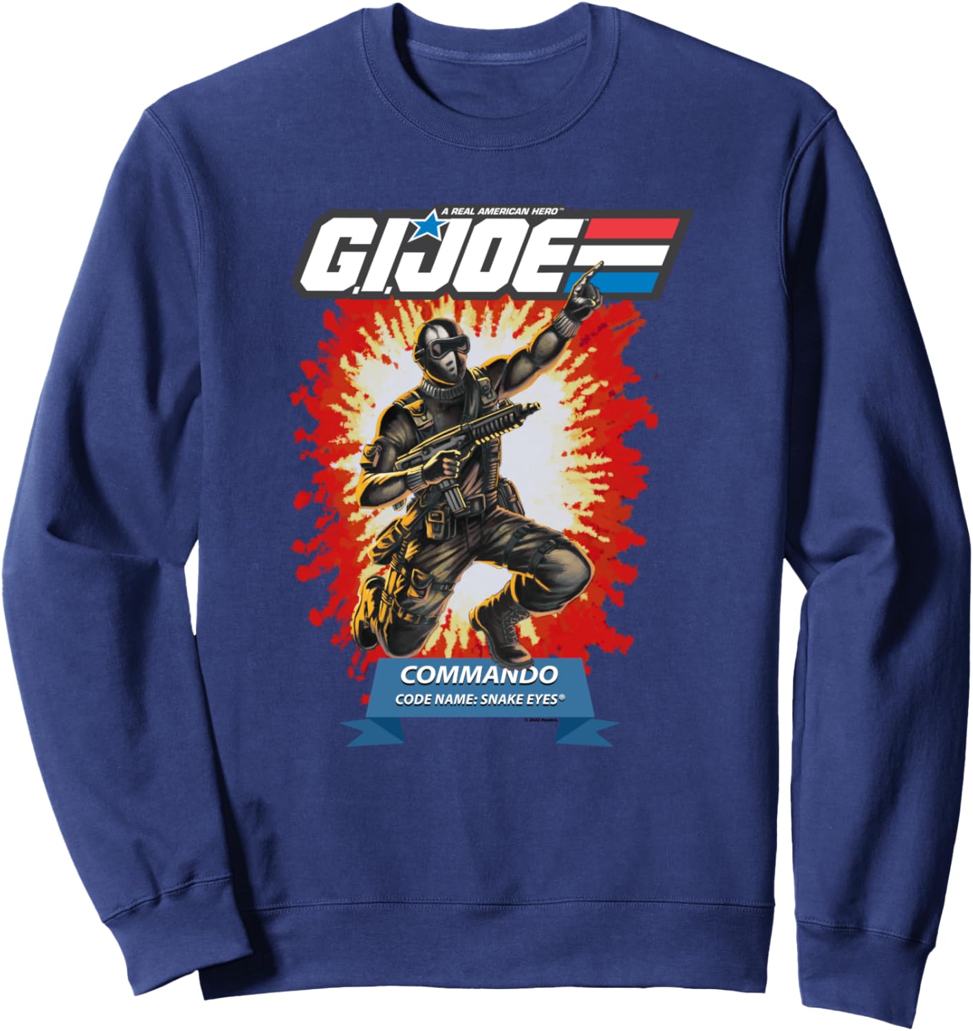 

Толстовка с изображением взрывного портрета коммандос GI Joe под кодовым названием: «Змеиные глаза» G. I. Joe, темно-синий
