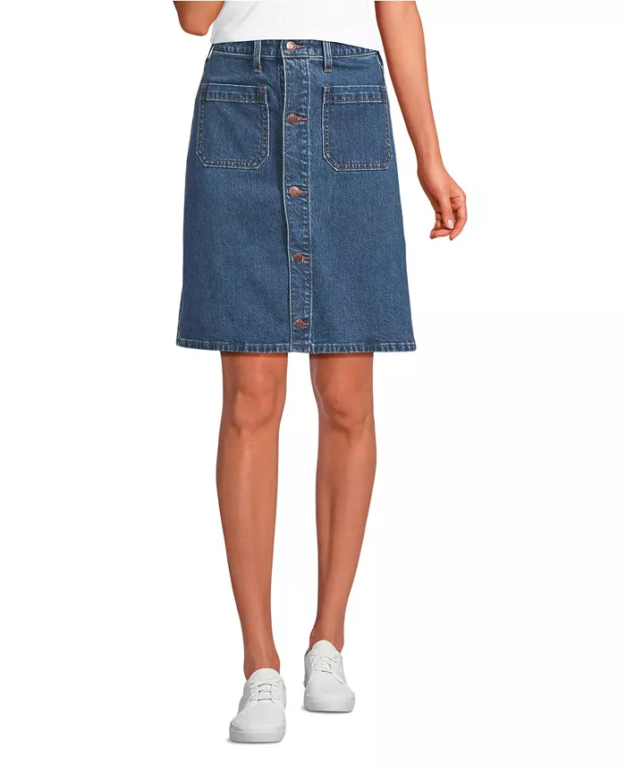 

Женская мягкая джинсовая юбка со средней посадкой и застежкой на пуговицы выше колена Lands' End, синий