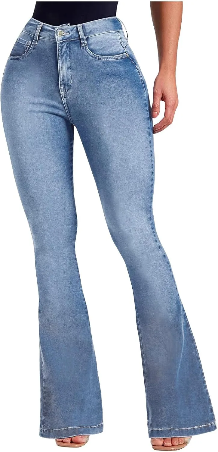 

Stretchy джинсы для женщин High Waist с пуговицами Micro Flare