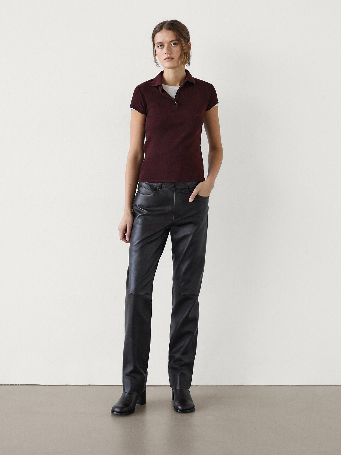 

Трикотажная рубашка-поло с коротким рукавом Massimo Dutti, бургундия