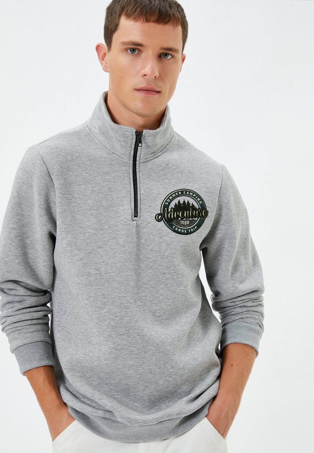 

Толстовка COLLEGE PRINTED HALF ZIPPER HIGH NECK Koton, серый