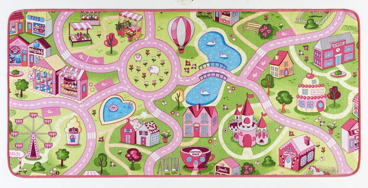 

Детский ковер HANSE Home "Sweettown", прямоугольный, короткий ворс, уличный игровой коврик, игровой коврик, детская комната 200х300 см, розовый