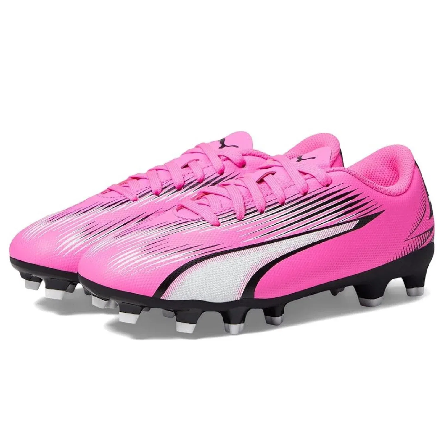 Детские футбольные бутсы Puma Ultra Play - розово-черные FG/AG на шнуровке NIN1080