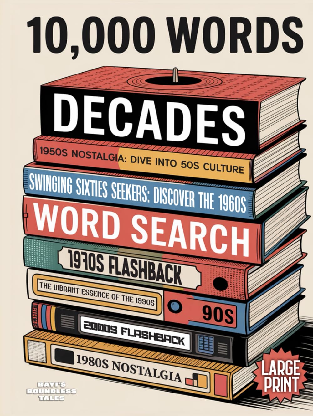 

Decades Word Search: 1950s, 1960s, 1970s, 1980s, 1990s & 2000s: 10,000 Hidden Words • Large Print format (Decades Word Search Collection) (Independently published)