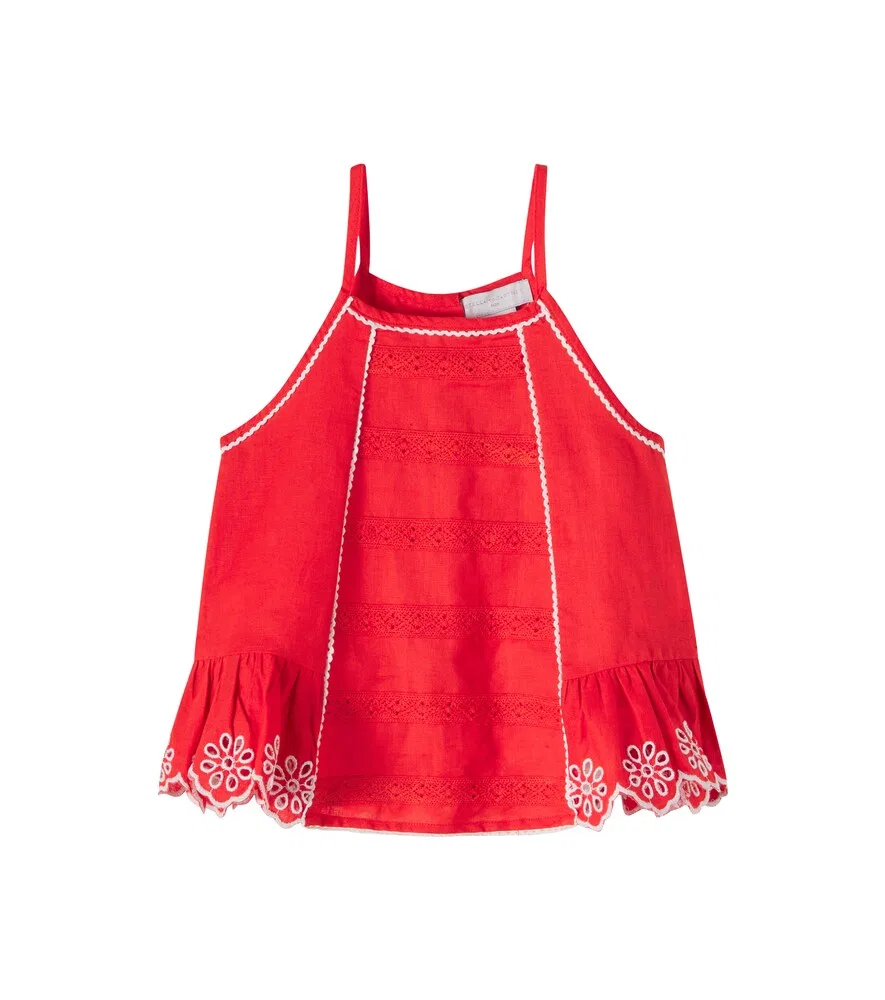 Вышитая блузка из льна и хлопка Stella McCartney Kids, красный
