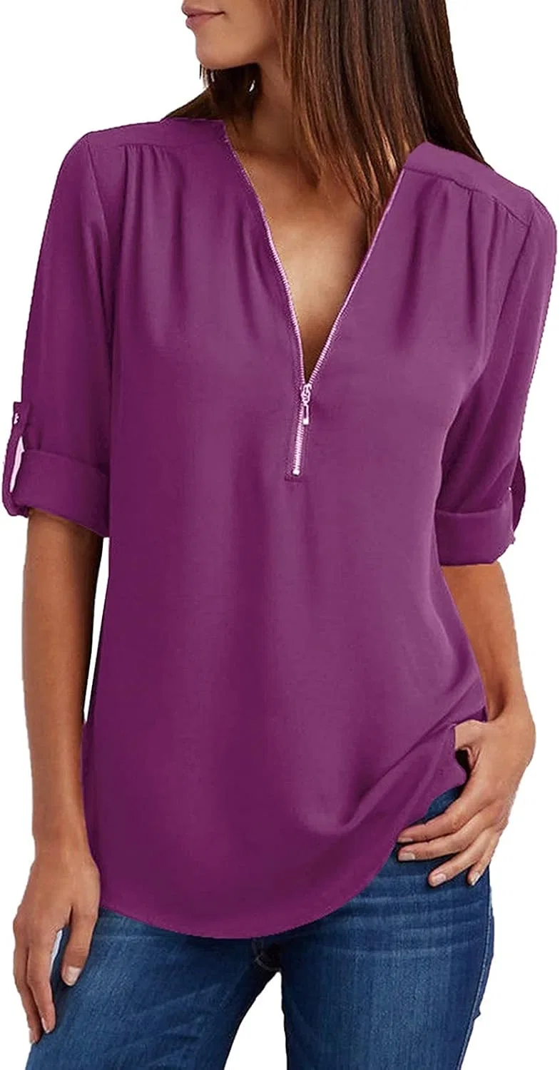 Женская блуза туника 3/4 рукав, Oversized, шифон, A01#purple