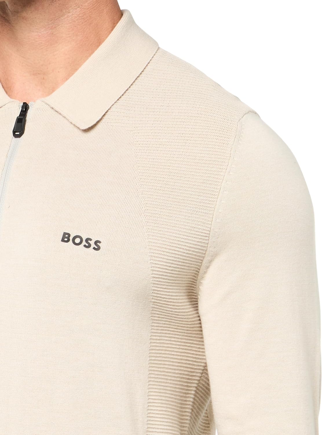 BOSS мужской вязаный свитер с молнией на четверть, Peyote Beige — фото 3