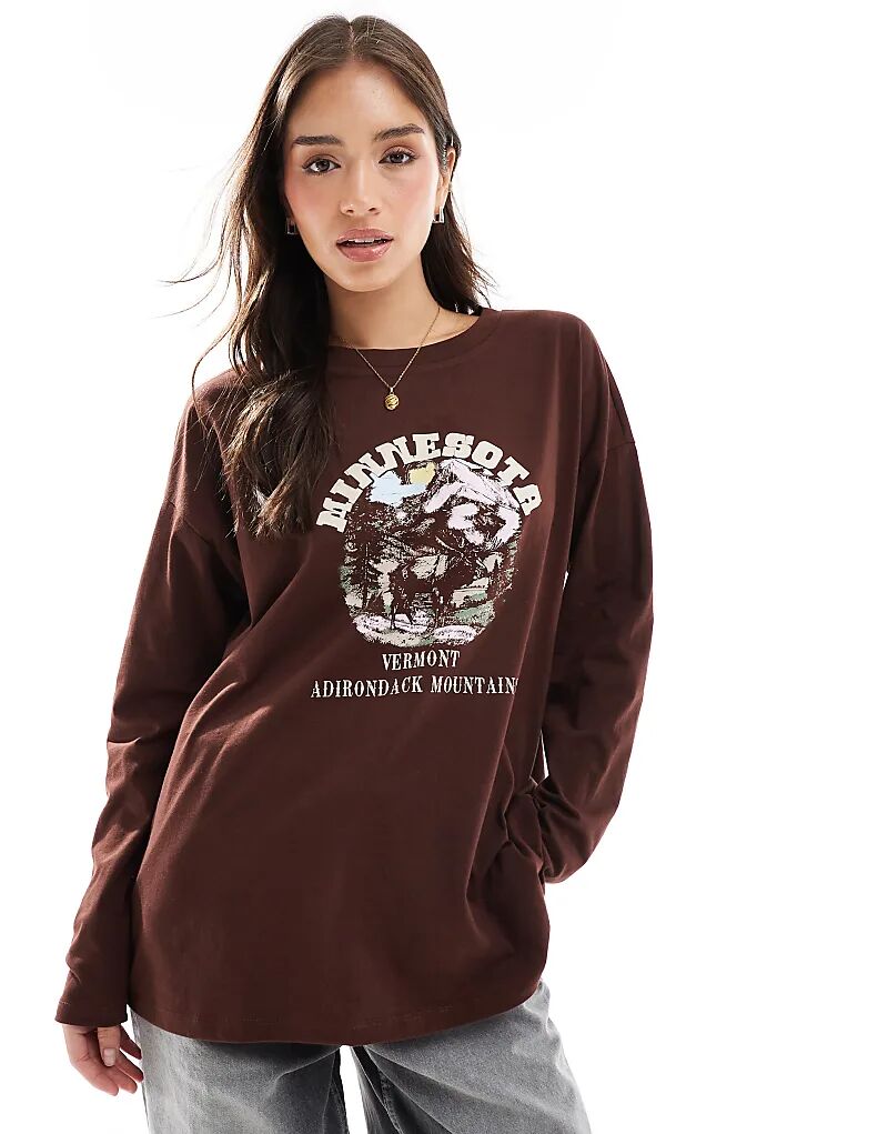 

Топ с длинными рукавами и принтом Миннесоты коричневого цвета ASOS DESIGN