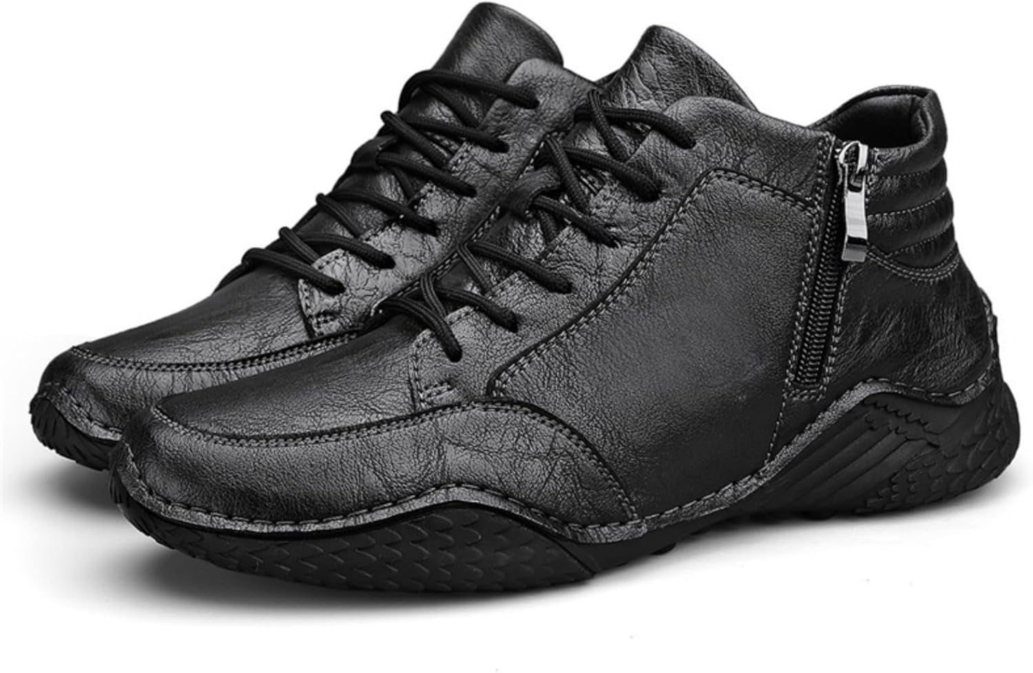 

Мужские кожаные высокие ботинки Kelibasi с боковой молнией и шнуровкой - противоскользящие и удобные, для повседневных походов и активного отдыха на свежем воздухе, черный