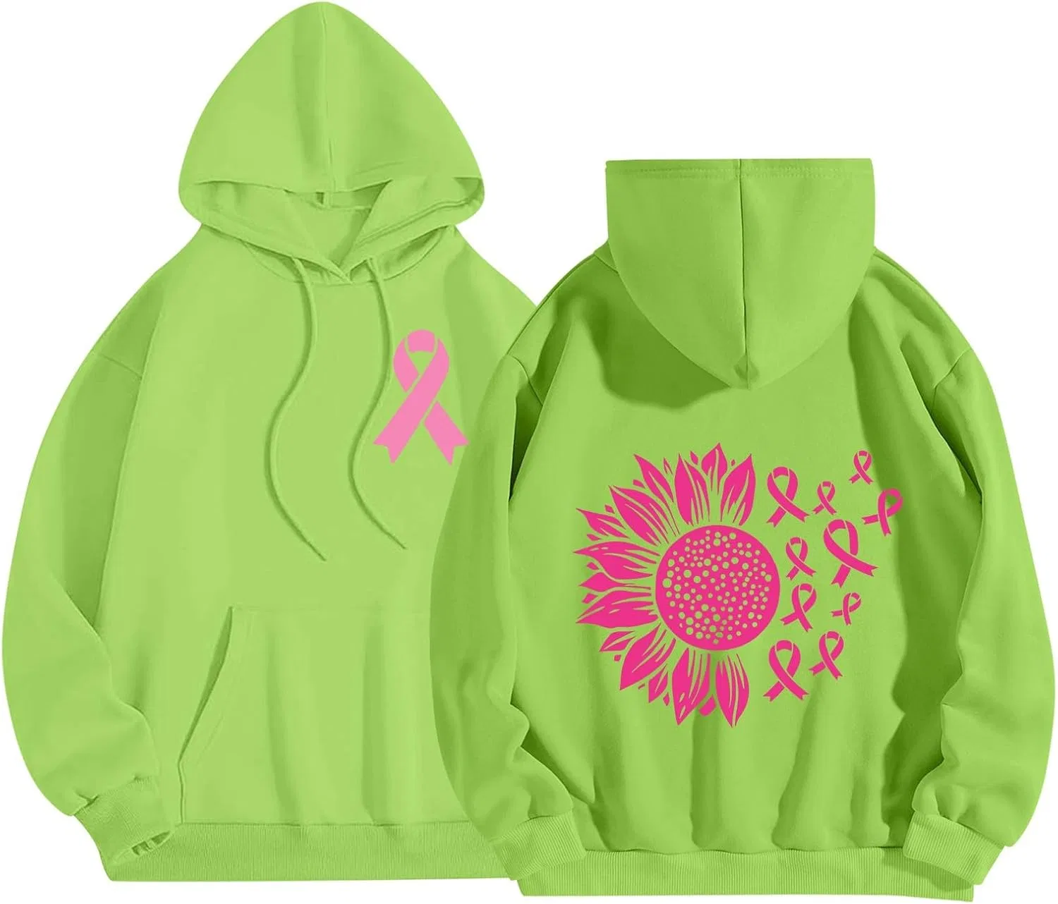 Худи на молнии женское, Breast Cancer Awareness, Rainbow Graphic, зелёное