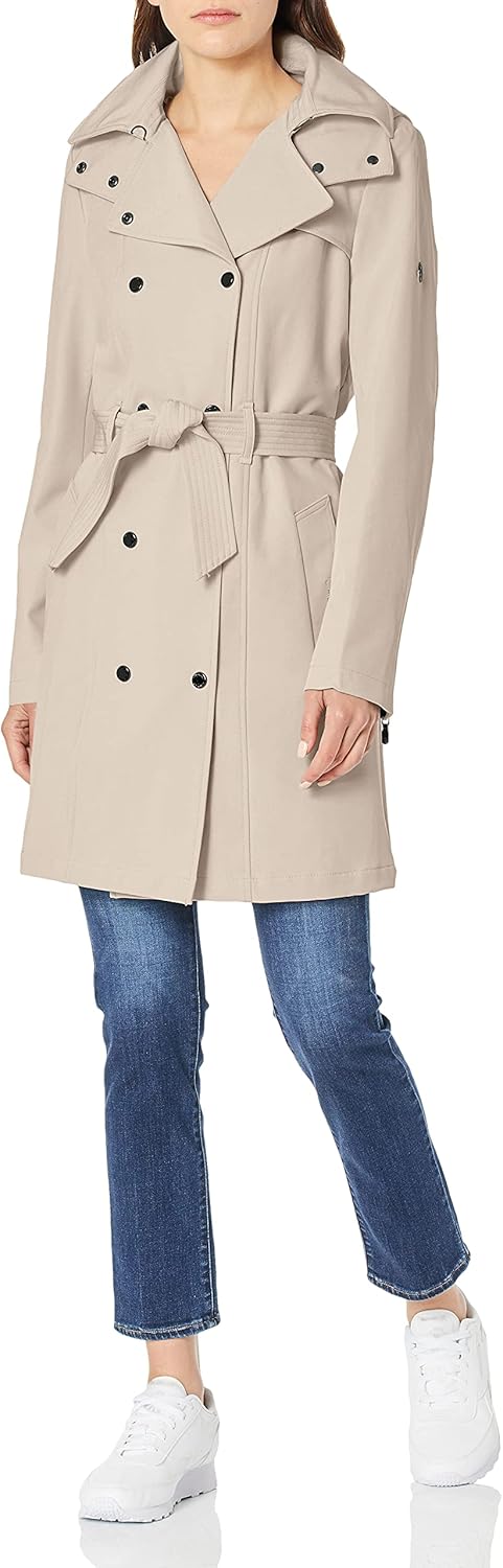 

Calvin Klein Женский двубортный куртка-дождевик с поясом и съемным капюшоном, Blush