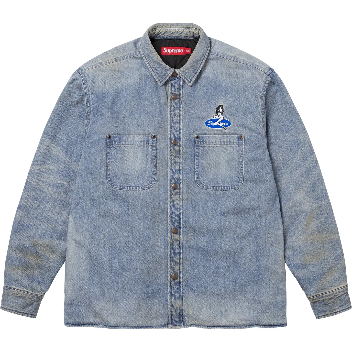 Утепленная джинсовая рубашка на кнопках SS26 WEEK3 Quilted Lined Denim Snap Shirt Unisex Supreme, Stripes/Stripe — фото 4