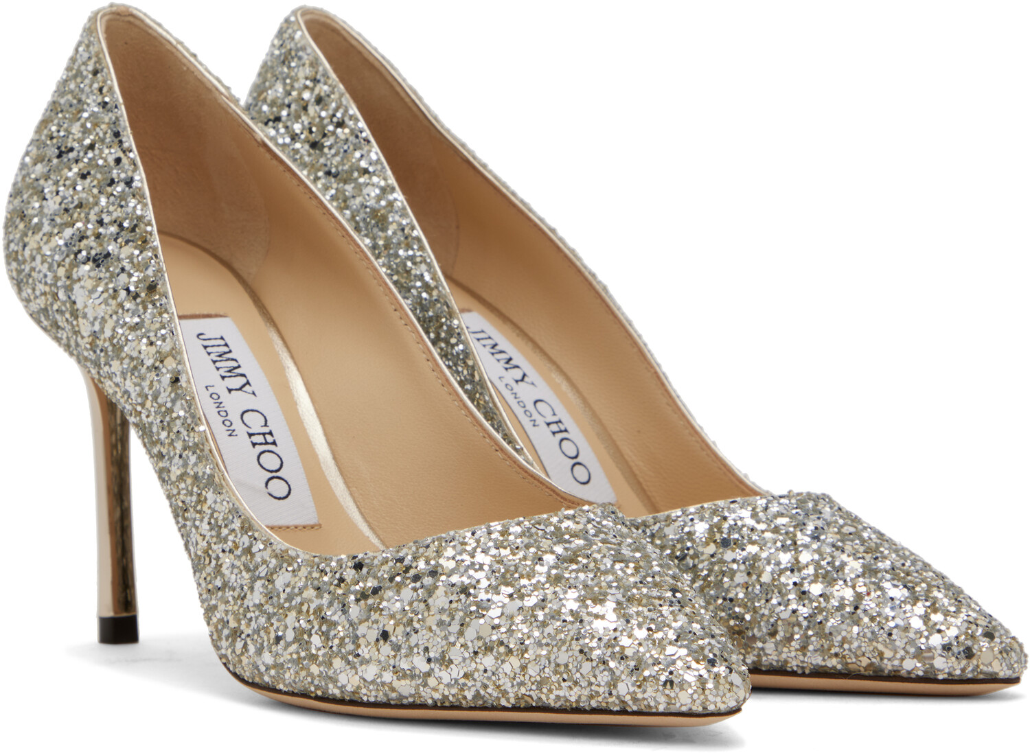 Серебряные туфли Romy 85 Jimmy Choo, Champagne — фото 4