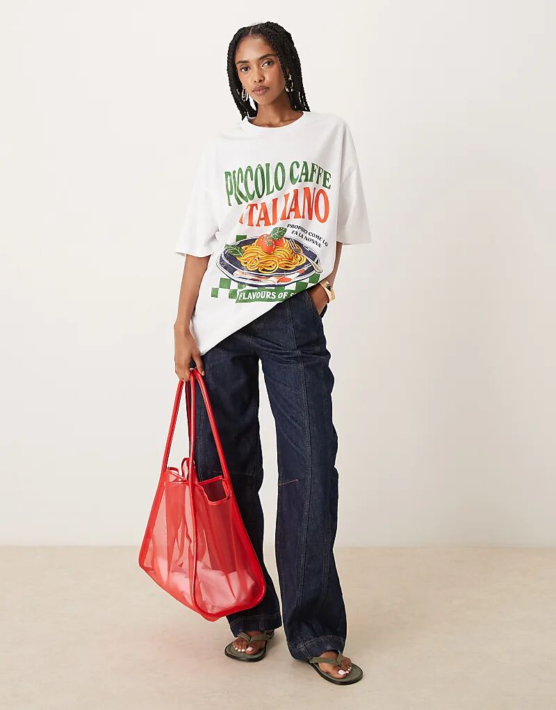 

Футболка свободного кроя ASOS DESIGN с изображением итальянской пасты белого цвета