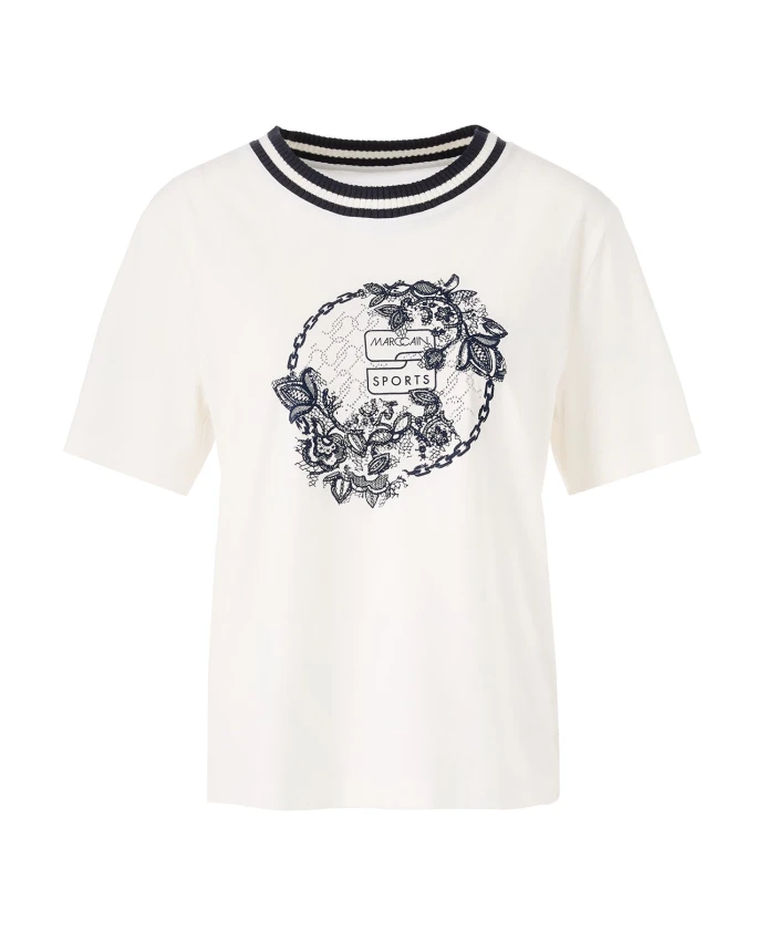 

Футболка с принтом и стразами, приклеенными методом термопечати. Marc Cain, белый