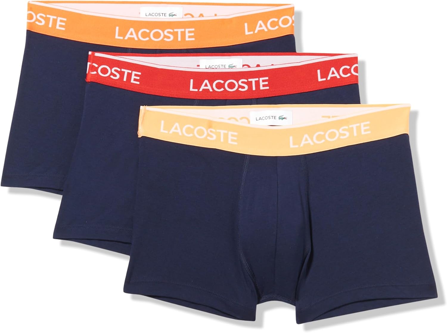 

Lacoste мужские хлопковые трусы с эластичной триколорной резинкой, 3 шт, Navy Blue/Orange/Red (New)