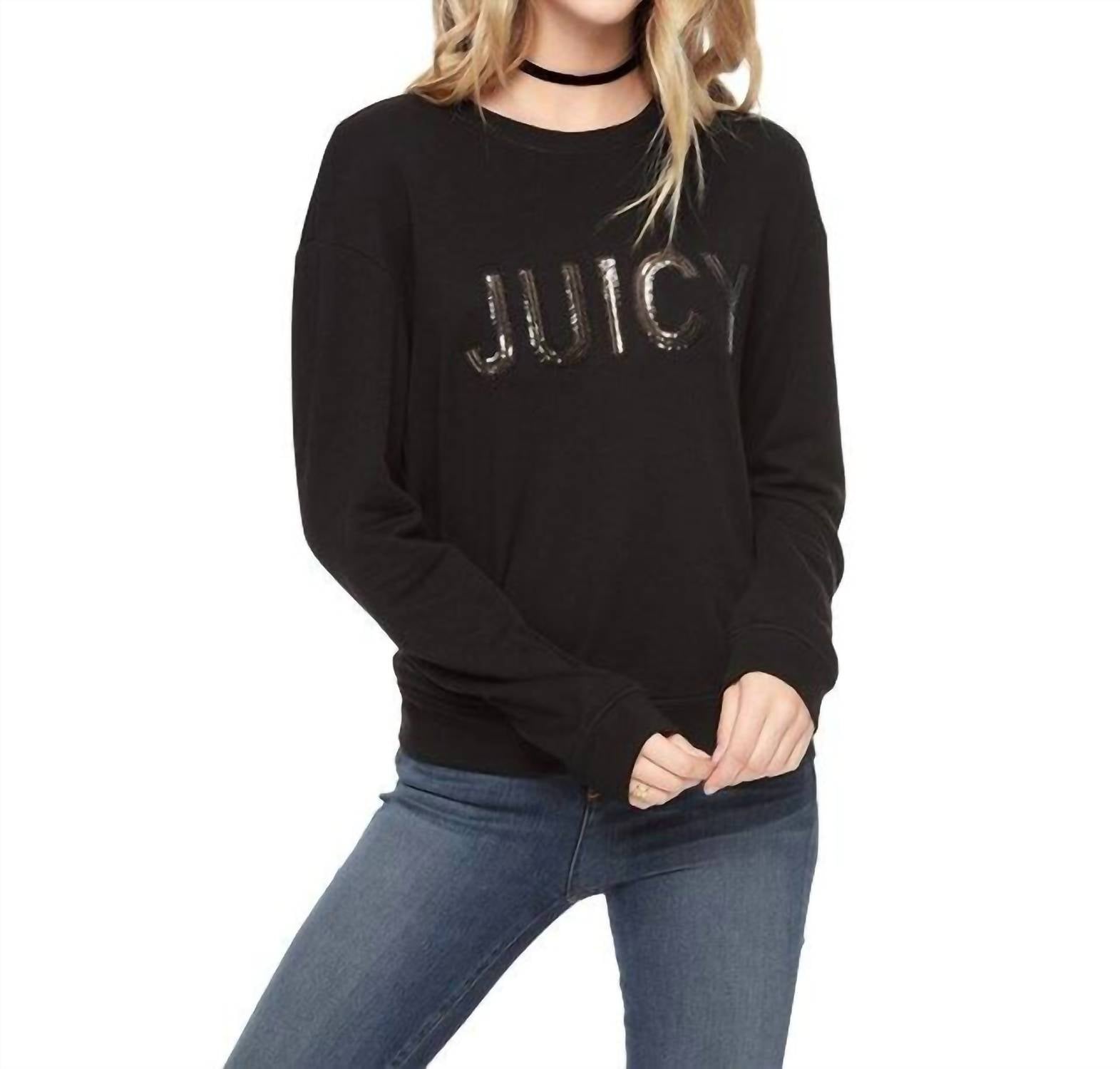

Женская хлопковая толстовка с круглым вырезом черного цвета Juicy Couture
