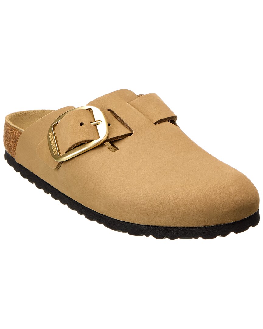 Узкие кожаные сабо Birkenstock Boston с большой пряжкой, зеленый