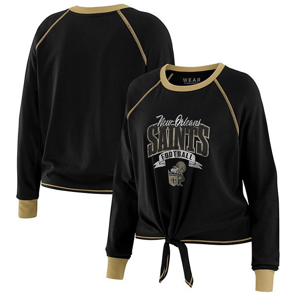 

Женский топ с длинными рукавами и завязкой New Orleans Saints черный/золотой Wear By Erin Andrews
