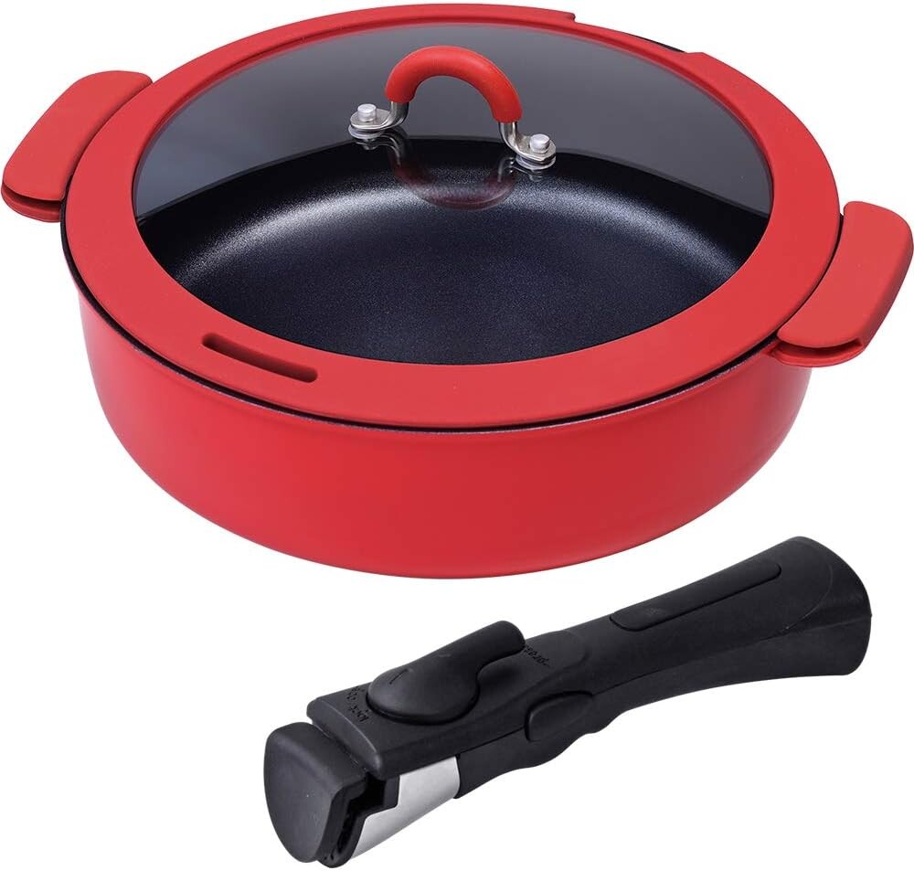 

До мая RB-1721 Мульти-сковорода, можно использовать как сковороду или кастрюлю, съемная ручка, 9,4 дюйма (24 см), для 2–3 человек, красный WAHEI FREIZ, Red