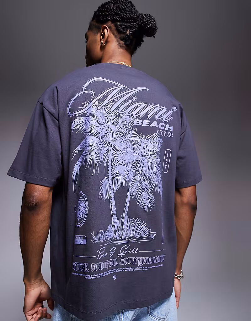

Футболка ASOS DESIGN oversize с изображением пальмы в угольном цвете
