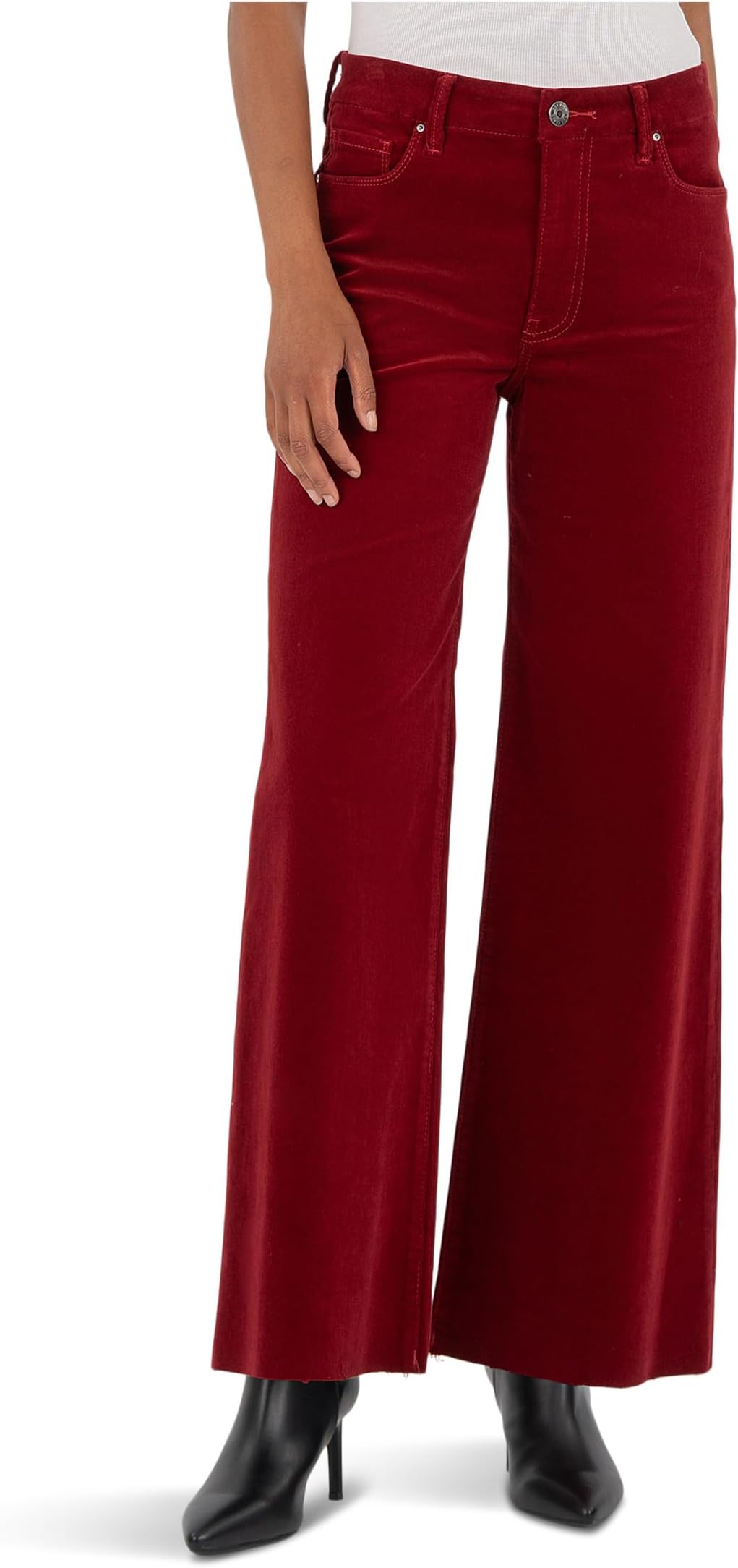 

Джинсы KUT from the Kloth Women's Meg High-Rise Fab Ab Wide Leg Raw Hem-Long Inseam in Red, Red