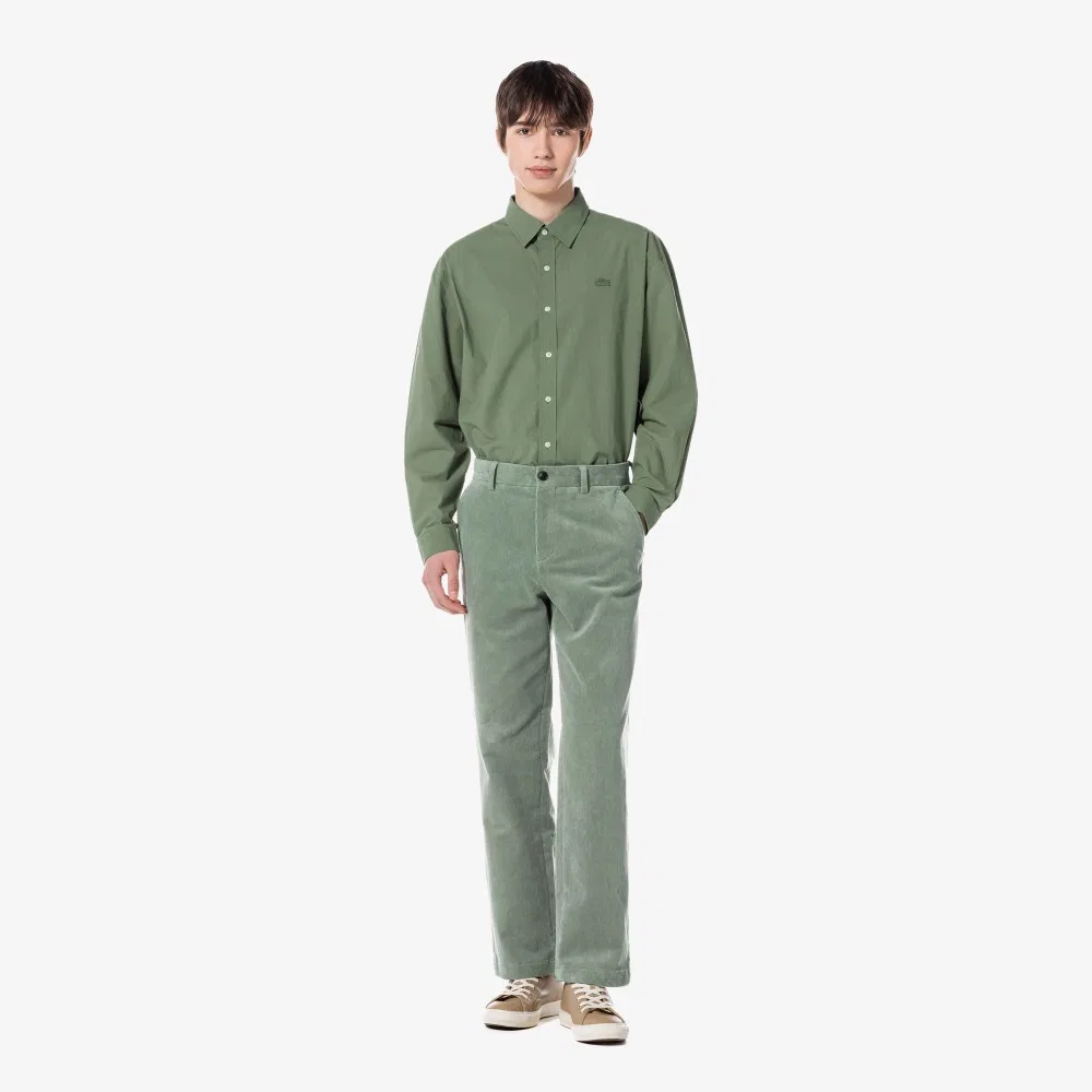 Мужские полуширокие вельветовые брюки цвета хаки от Lacoste — фото 3