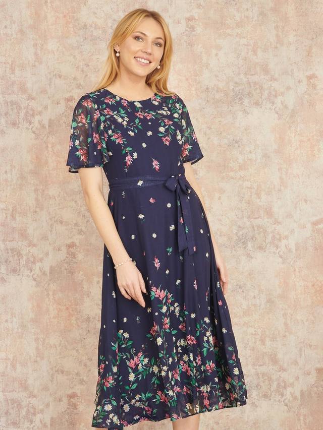 

Платье-трапеция Daisy Mirror с принтом Yumi, Navy/Multi