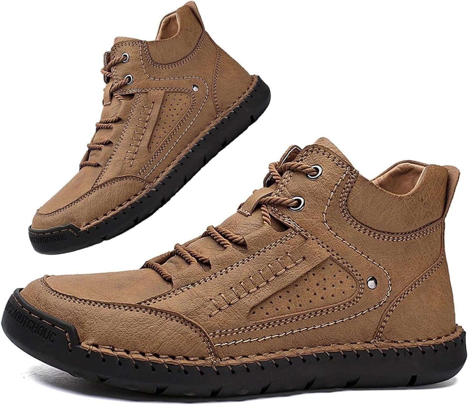 

Мужские повседневные ботинки Чакка с ручной прострочкой, средней посадки, из мягкой кожи, на шнуровке, противоскользящие, для ходьбы и вождения Generic, коричневый