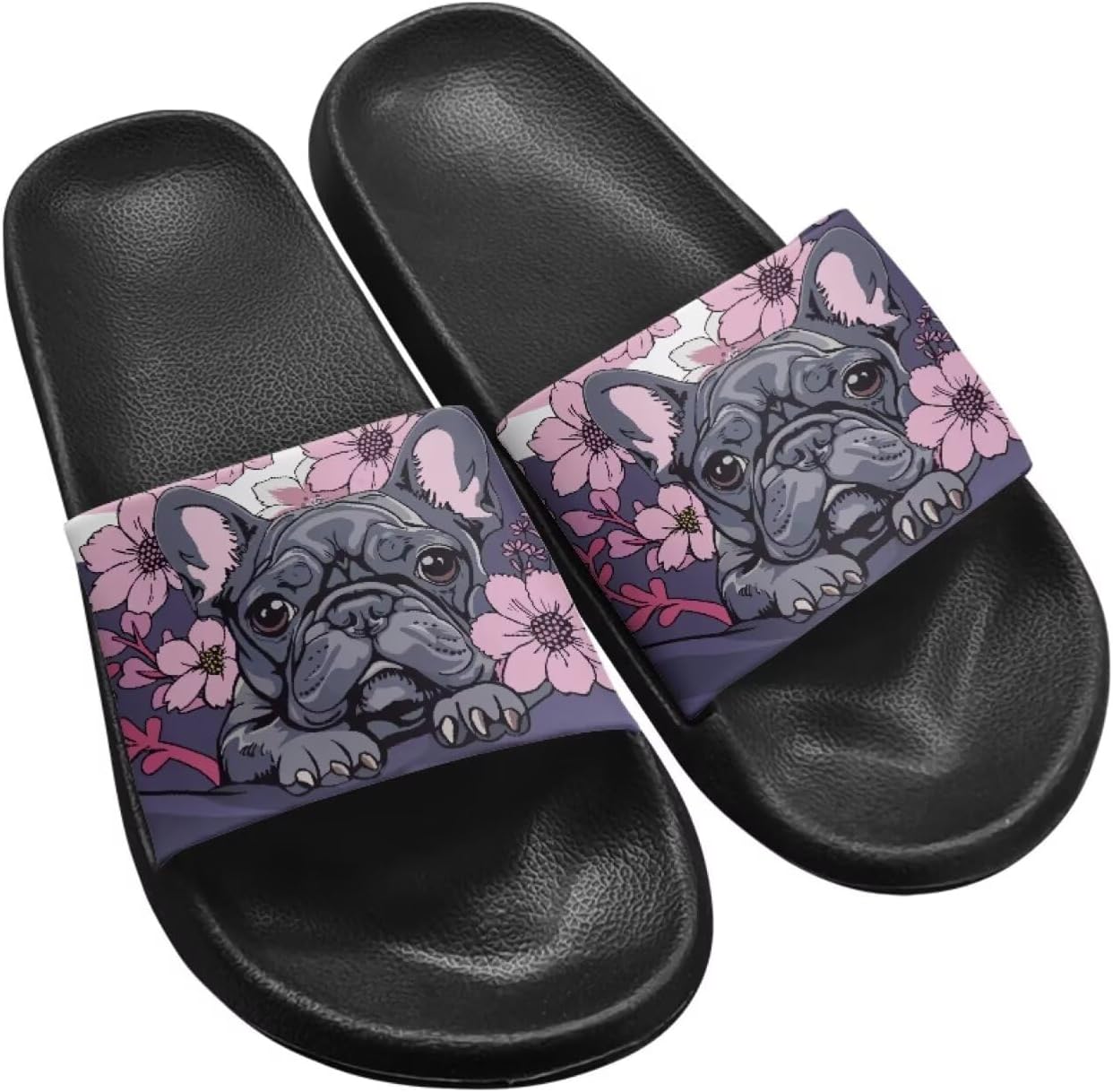 

Унисекс сланцы Binienty с широким профилем для женщин и мужчин, однослойные шлепанцы, ультралегкая обувь для душа, противоскользящие, Bulldog Boho Daisy