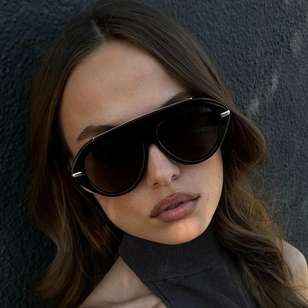 

bullabulling Модные большие солнцезащитные очки-пилот для женщин и мужчин, ретро-солнцезащитные очки в винтажном стиле, большие, с защитой от УФ-излучения UV400, Black/Gray Green