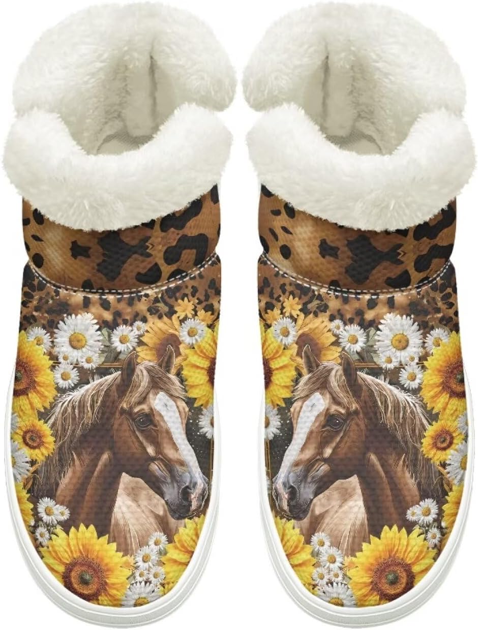 

Ботинки Cugasmaru Slip-on для женщин и мужчин с противоскользящей подошвой, зимние меховые снежные сапоги с эластичной вставкой для женщин, для активного отдыха на улице, подарок, Horse Flower