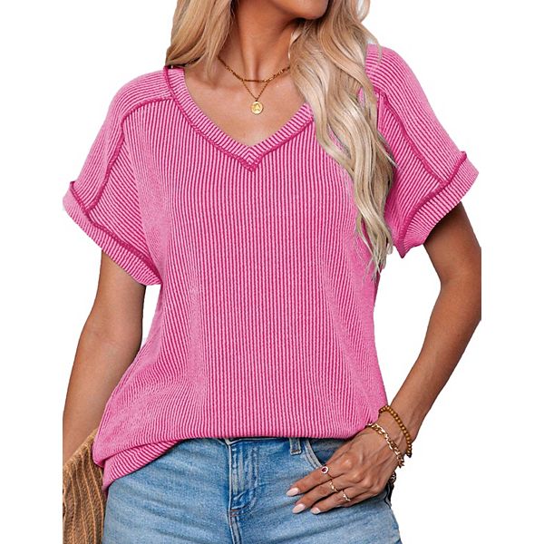 

Женская летняя блузка v-образного выреза с коротким рукавом Xuba, Hot Pink