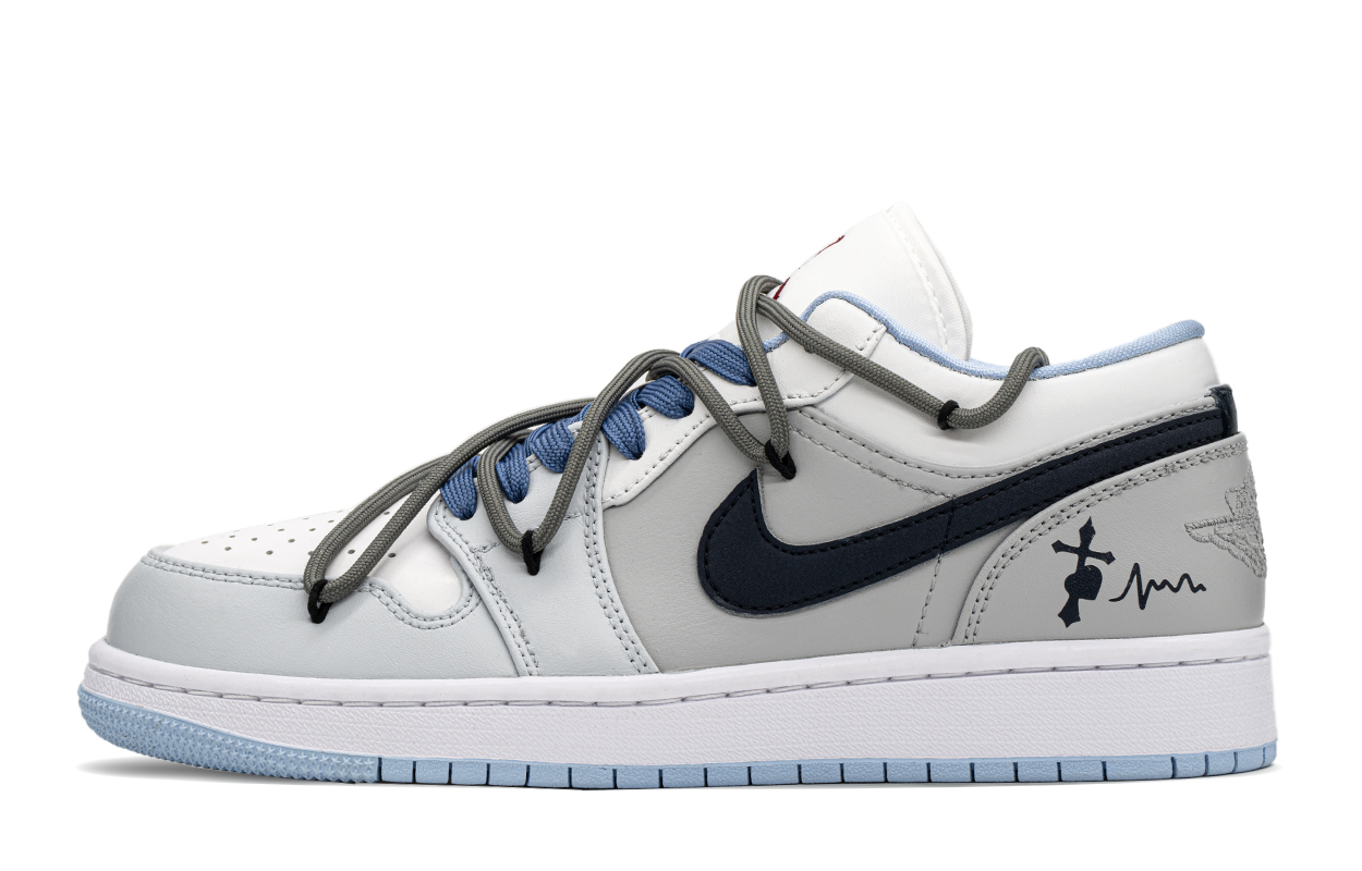 

Кроссовки Air Jordan 1 Vintage Basketball Shoes Women's Low-top Gray/Blue, серый/синий