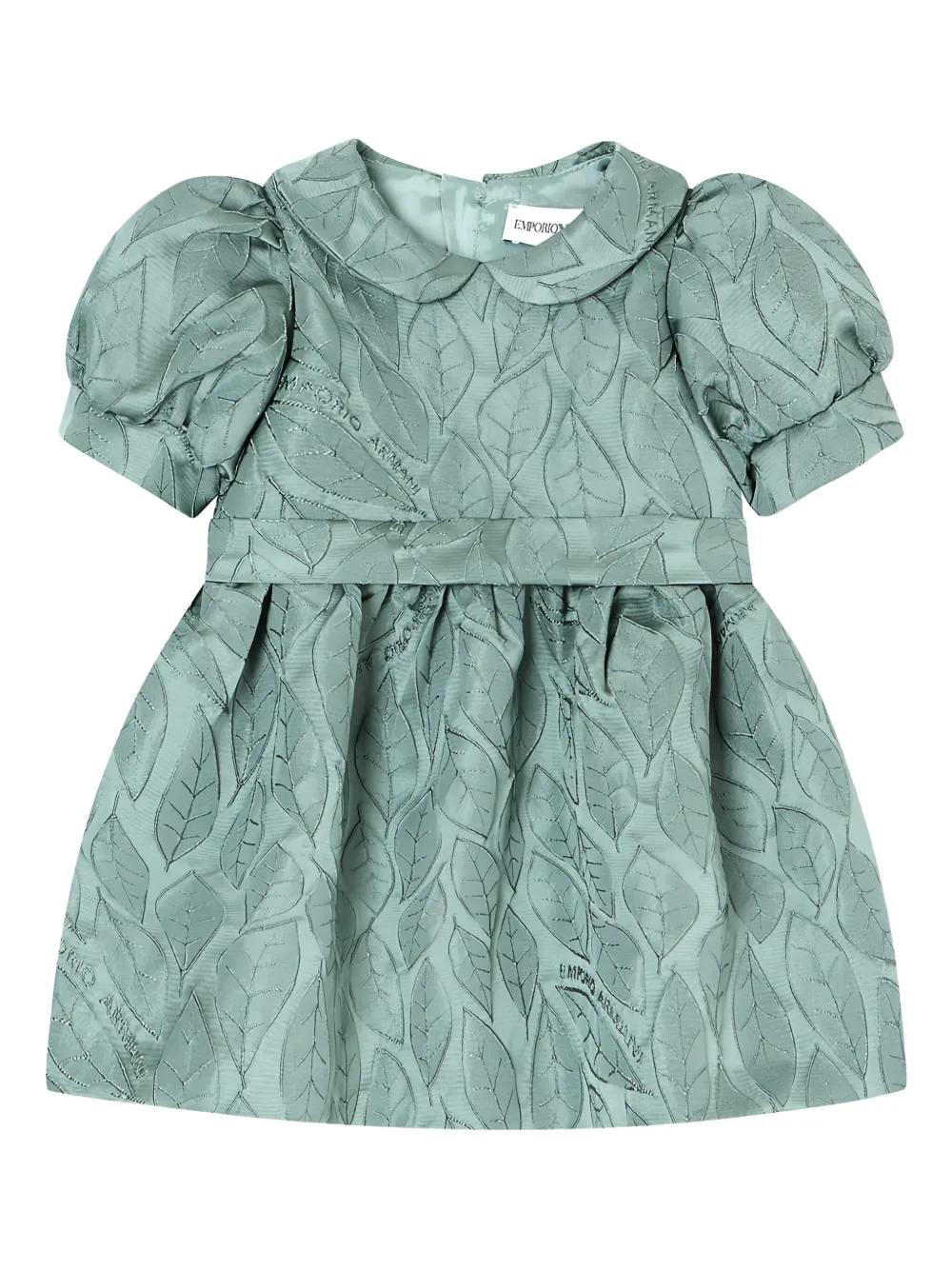 

Платье с принтом в виде листьев и объемными рукавами Emporio Armani Kids, синий