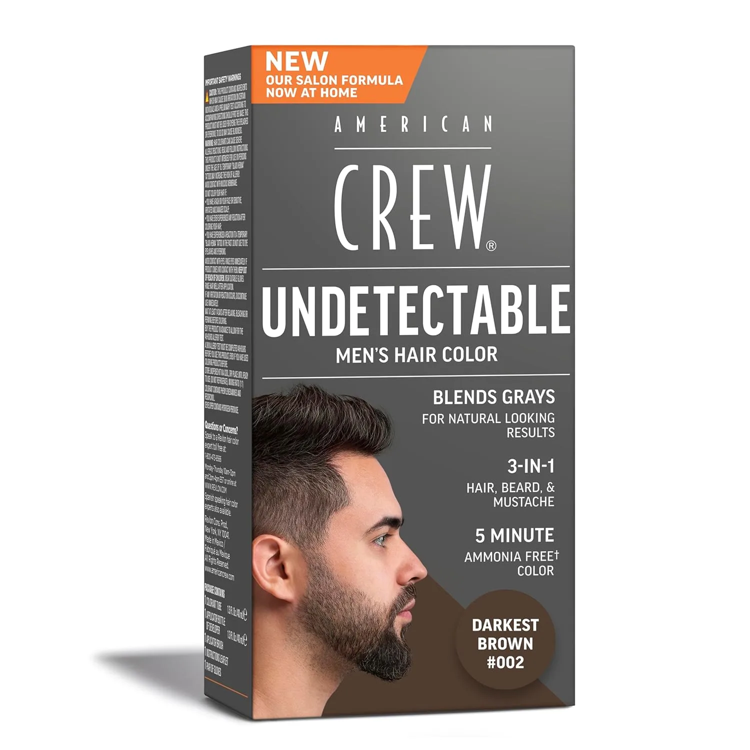 Краска для волос American Crew Undetectable для мужчин | Полуперманентная краска для волос темно-коричневого цвета | Естественное закрашивание седины, оттенок 002 (темно-коричневый), 1 упаковка, 002 Darkest Brown