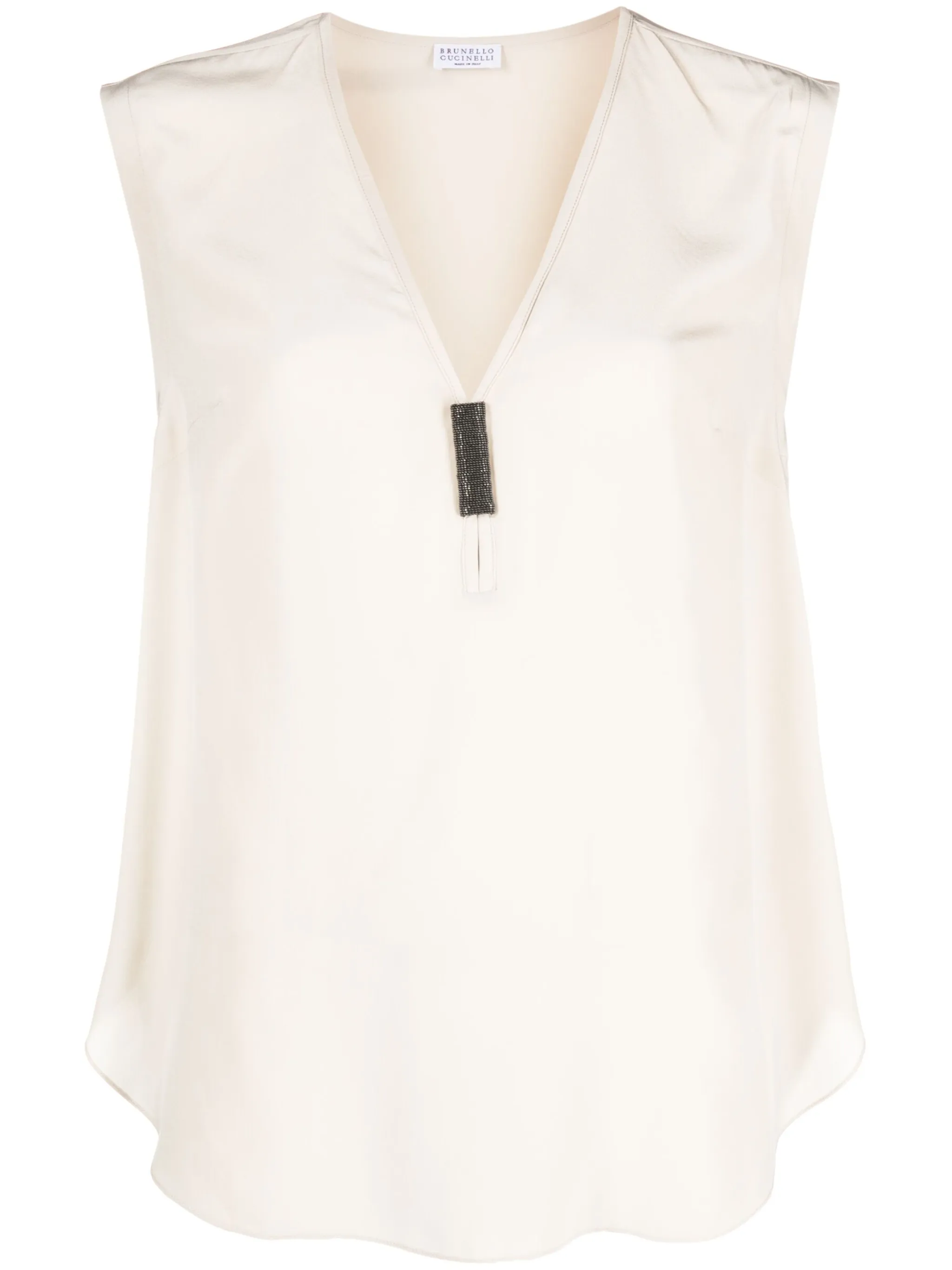 

Шелковый топ с декором Monili Brunello Cucinelli, бежевый