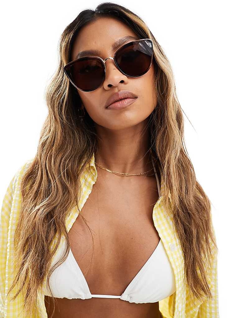

River Island Большие коричневые солнцезащитные очки «кошачий глаз» металлик