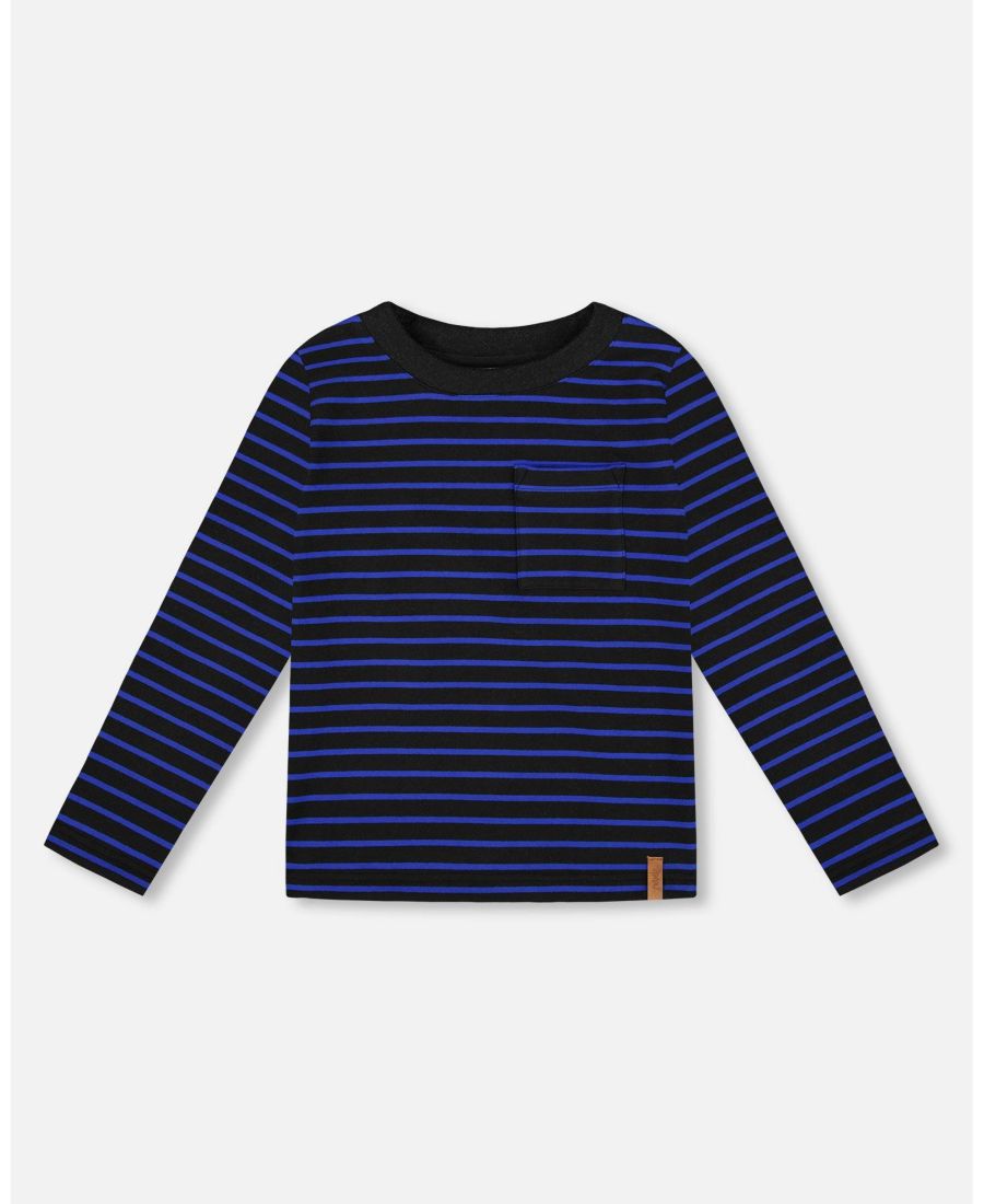 

Детская футболка с длинным рукавом из трикотажа с начесом в полоску, черная - для малышей/детей Deux par Deux, Black