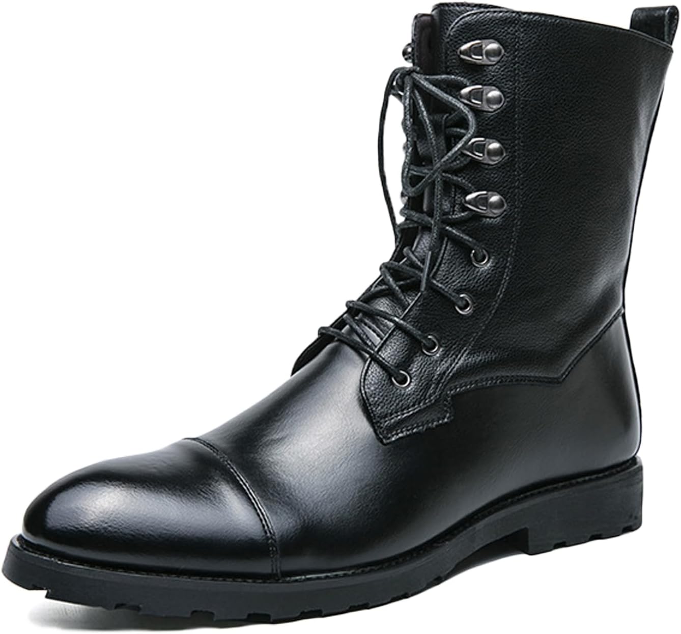 

Мужские ботинки UZUJBAA из натуральной кожи с заплатами, заклепками, с круглым носком, шнуровкой, массивным каблуком средней длины, дерби, для езды верхом и охоты, черный