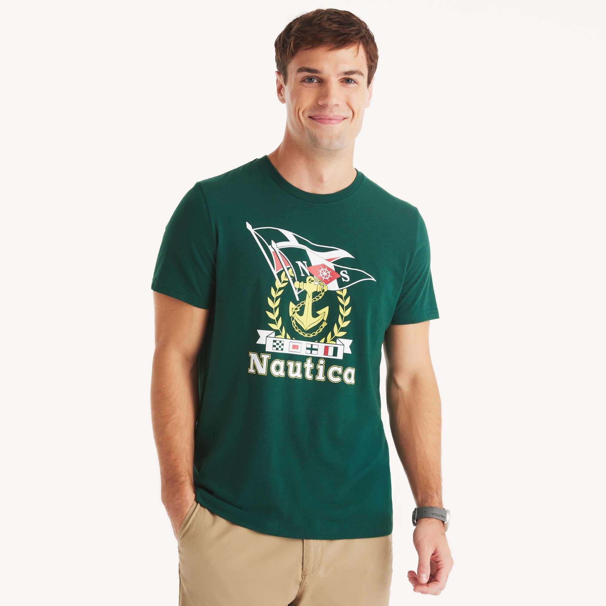 

Футболка Nautica Mens Sailing Heritage с графическим принтом, цвет tidal green