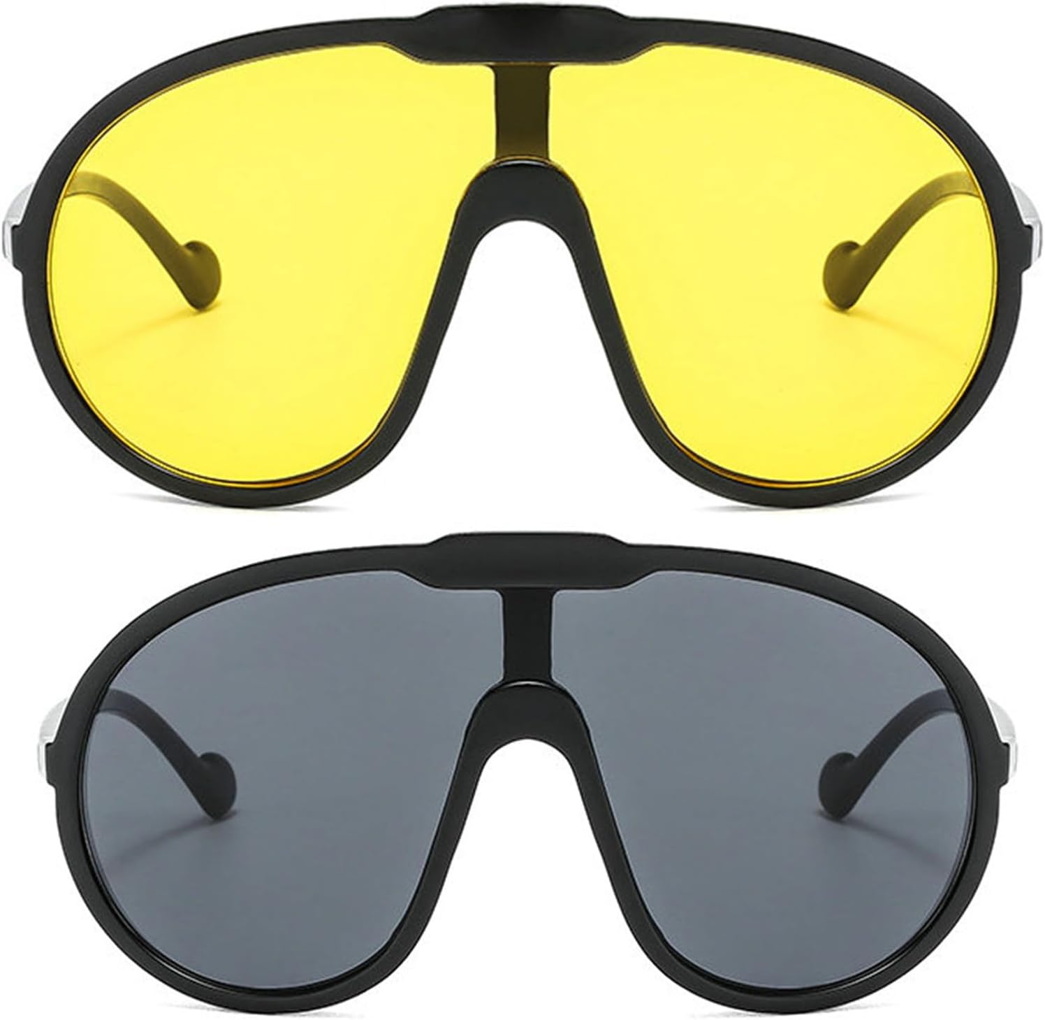 

Солнцезащитные очки Willochra Fashion Wave Mask для женщин и мужчин, модные солнцезащитные очки большого размера, роскошные дизайнерские очки в стиле панк Y2K, 2pcs-black&yellow