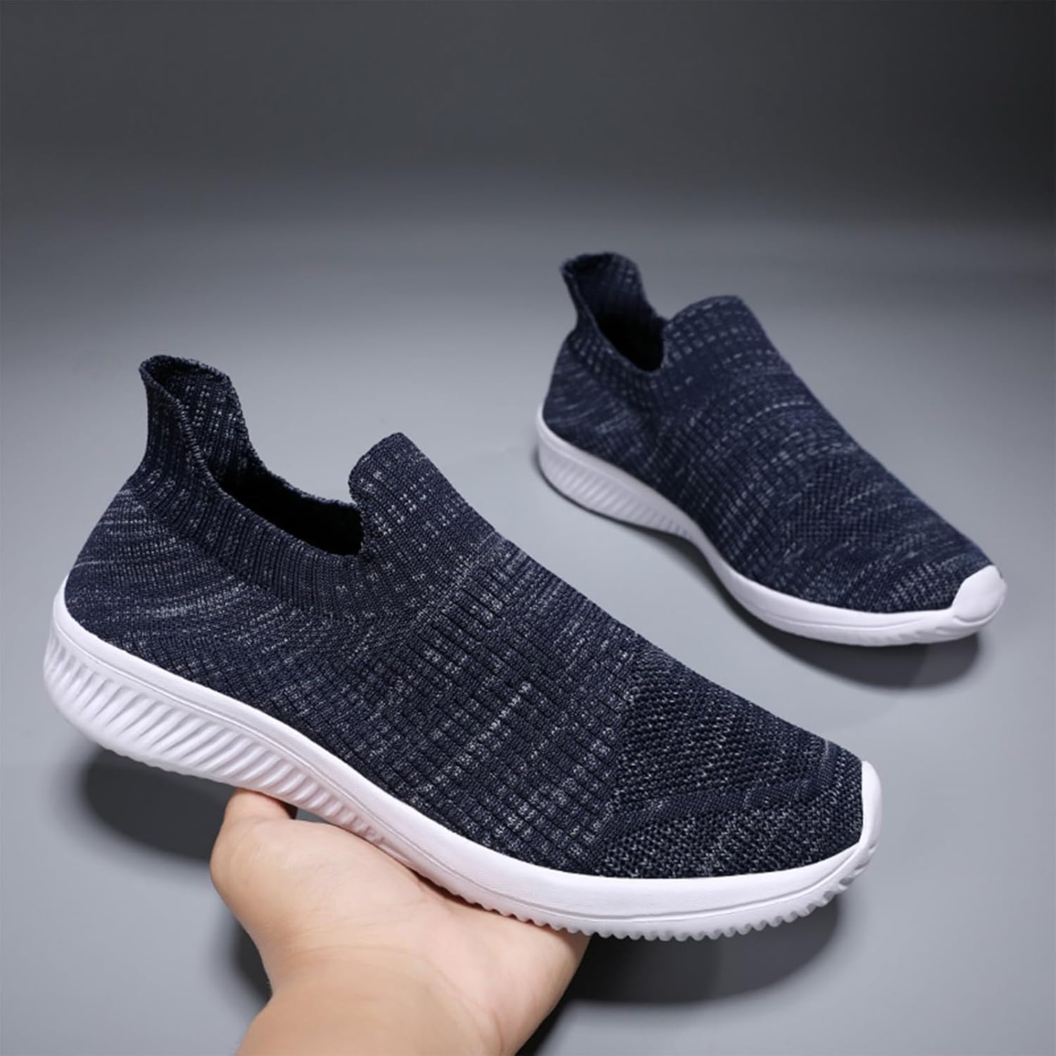 Мужские кроссовки IWIHMIV Slip On для ходьбы, тенниса и бега, легкие, дышащие, повседневные и для тренировок, синий — фото 4