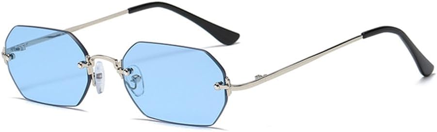 

Солнцезащитные очки в стиле панк, прямоугольные, без оправы, мужские, восьмиугольные, в маленькой металлической оправе, женские, без оправы, защита от УФ-излучения UV400 VFDHN, Silver With Blue