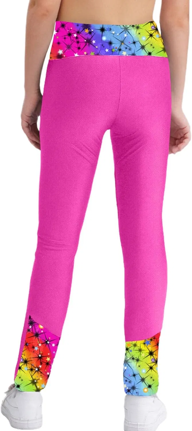 Леггинсы для девочек цветочный принт YiZYiF Hot Pink — фото 2