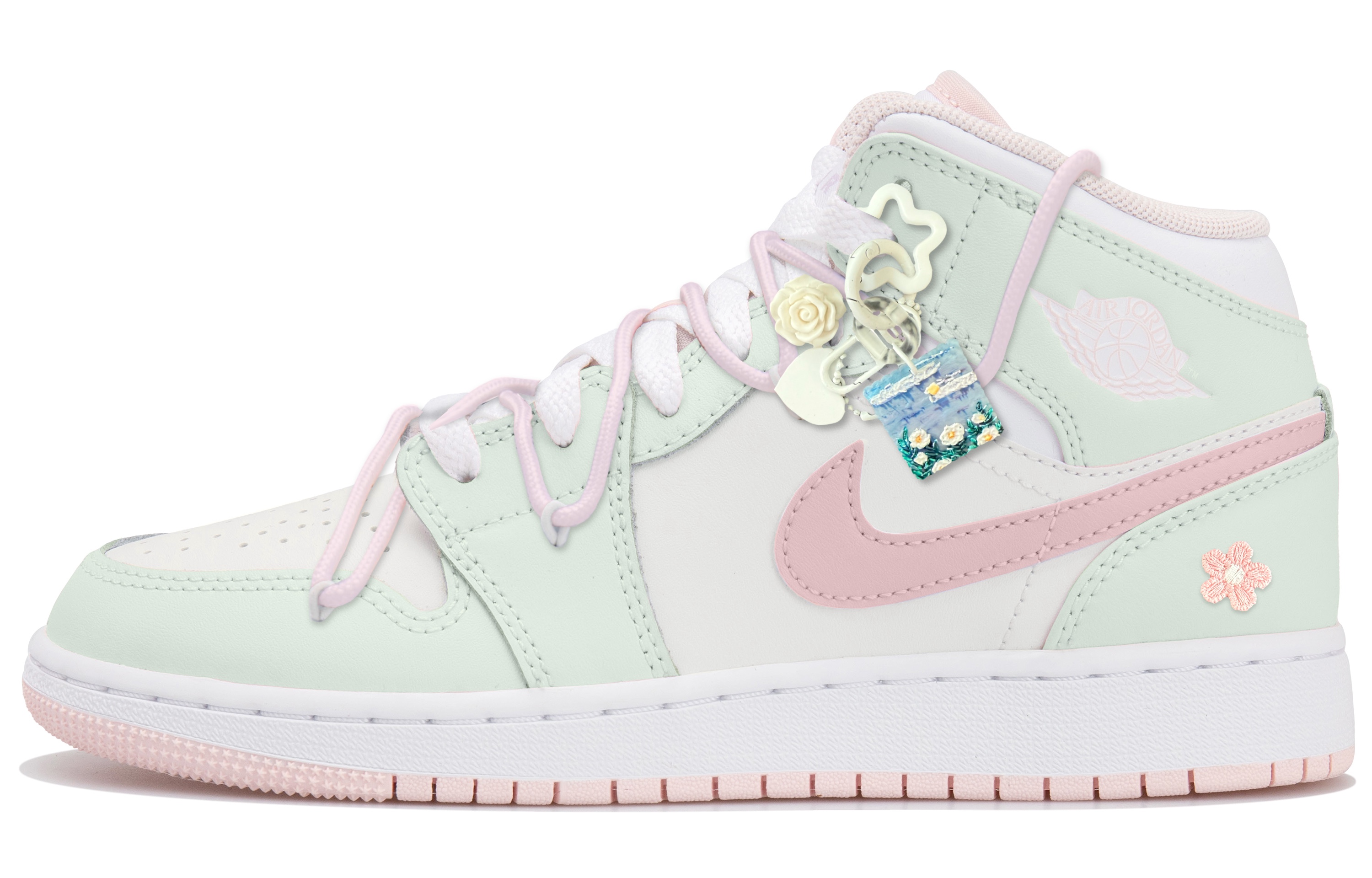 

Баскетбольные кроссовки Air 1 Mid Top для детей и подростков Jordan, розовый/зеленый
