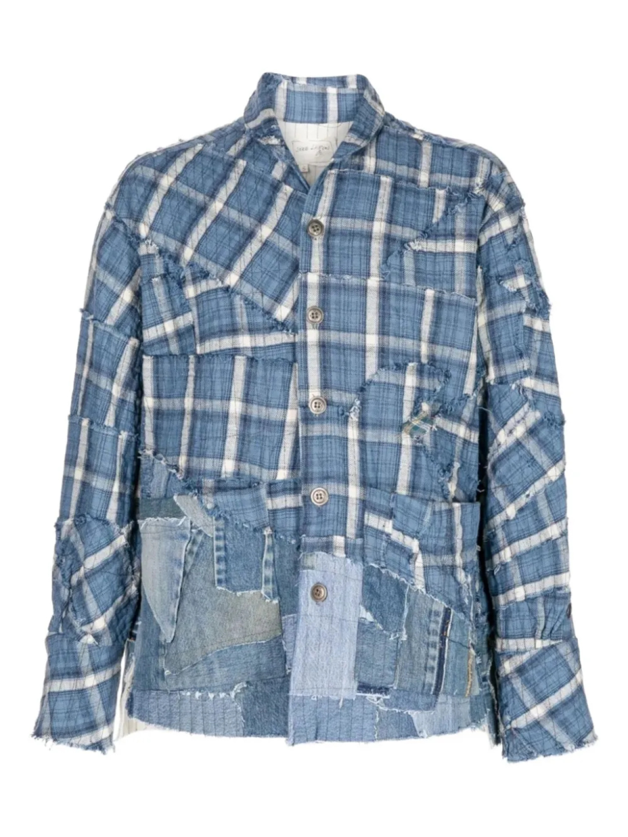 

Рубашка в клетку Грега Лорена в стиле пэчворк Greg Lauren, синий