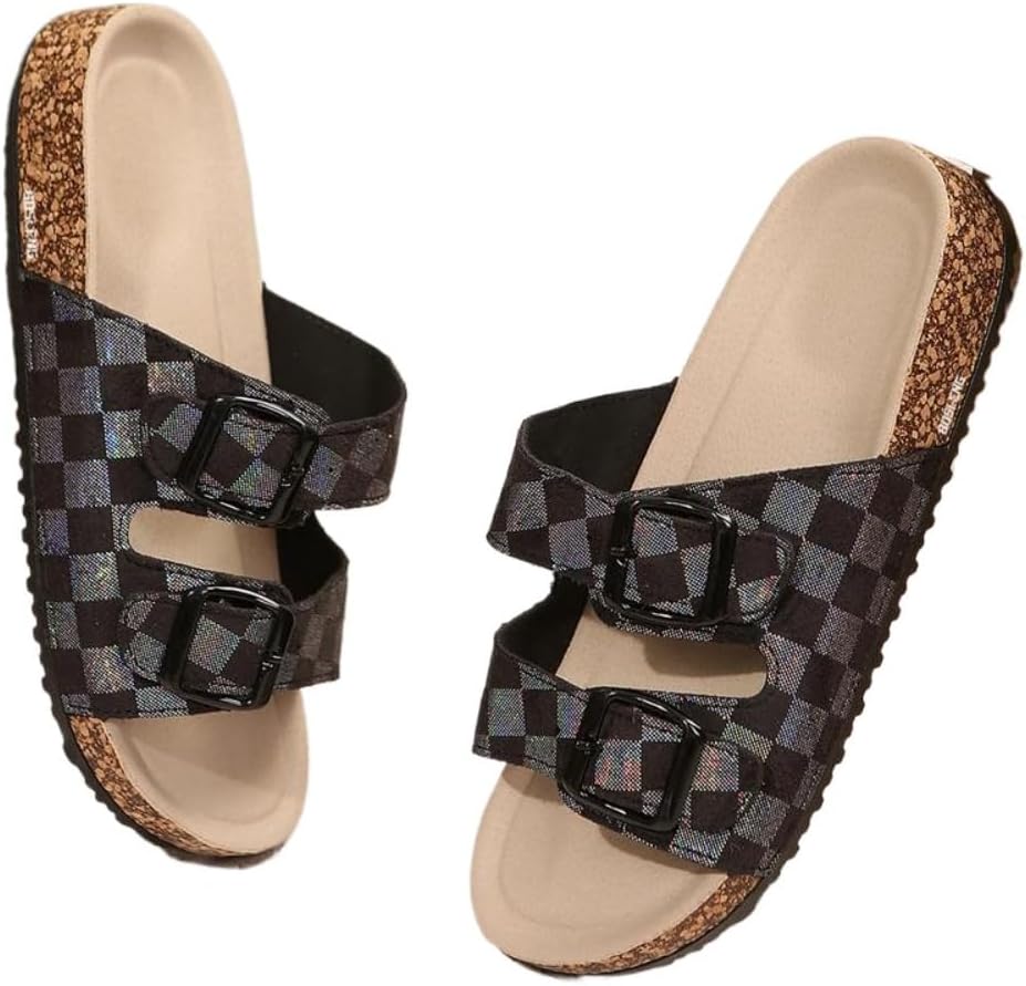 

Женские летние шлепанцы LokoLucx с клетчатым узором и пряжкой, модная летняя обувь больших размеров, идеальны для повседневной носки на пляже, черный