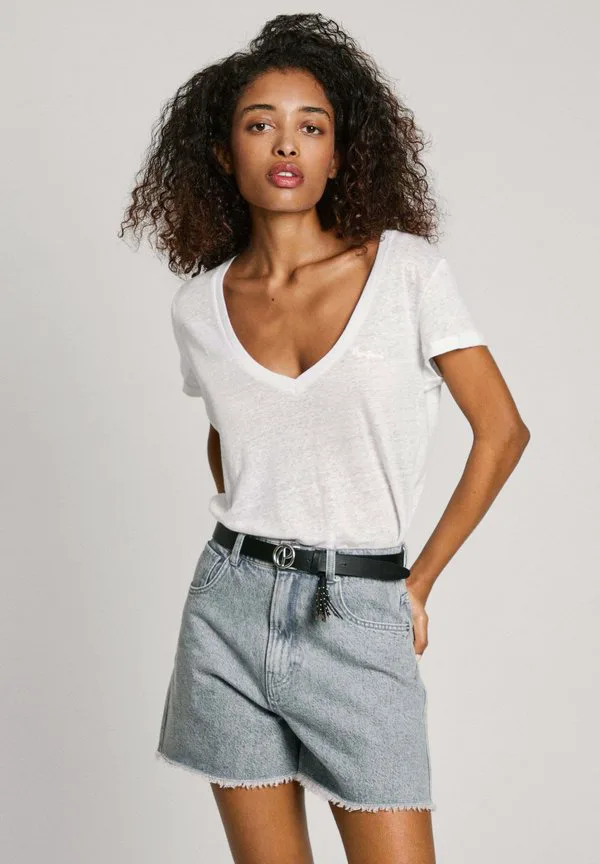 

Футболка с v-образным вырезом megan (базовая) Pepe Jeans, White, Белый, Футболка с v-образным вырезом megan (базовая) Pepe Jeans, White